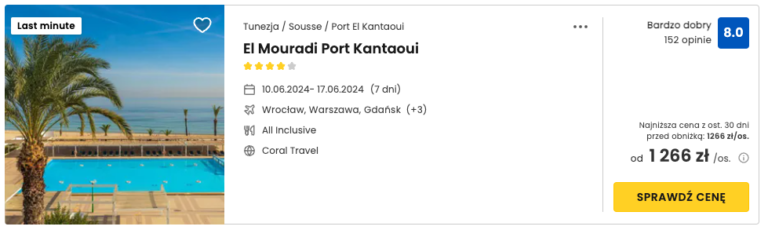 Tunezja w bardzo dobrej cenie, hotel 4* od 1266 zł!