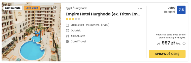 7 dni All Inclusive w Egipcie za 997 zł w 3⭐ hotelu z dobrymi opiniami 🇪🇬