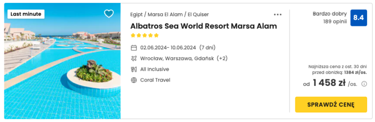 🧡💙 Egipt Last Minute: 7-dniowy urlop w 5⭐ hotelu w Marsa Alam od 1458 zł / os 🇪🇬