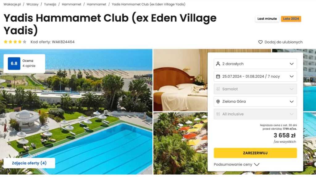 Laścik do yadis Hammamet Club w Tunezji za 1829 zł