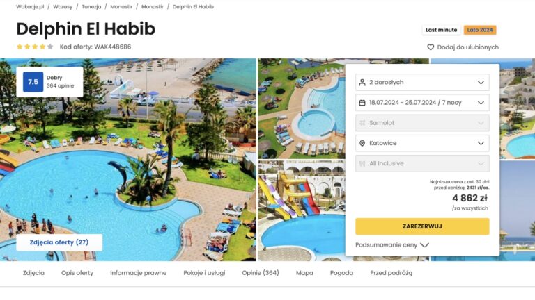 🇹🇳 Szybki laścik do Tunezji, Hotel Delphin El Habib przy plaży 🏖️ wyżywienie All Inclusive