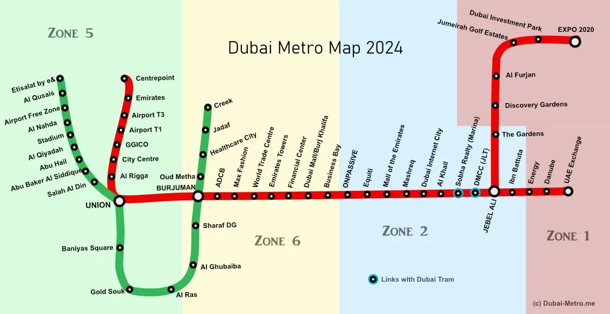 Metro w Dubaju - Strefy 2024