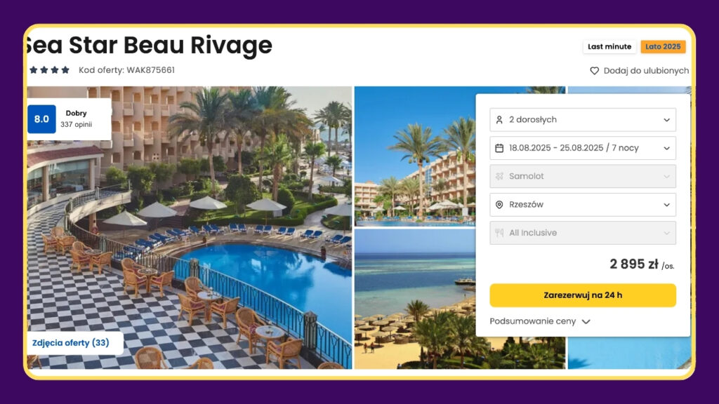 Egipt w sierpniu: 5★ Sea Star Beau Rivage z All Inclusive od 2895 zł
