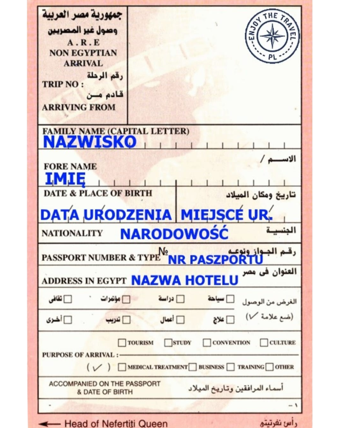 Karta meldunkowa Egipt - wzór