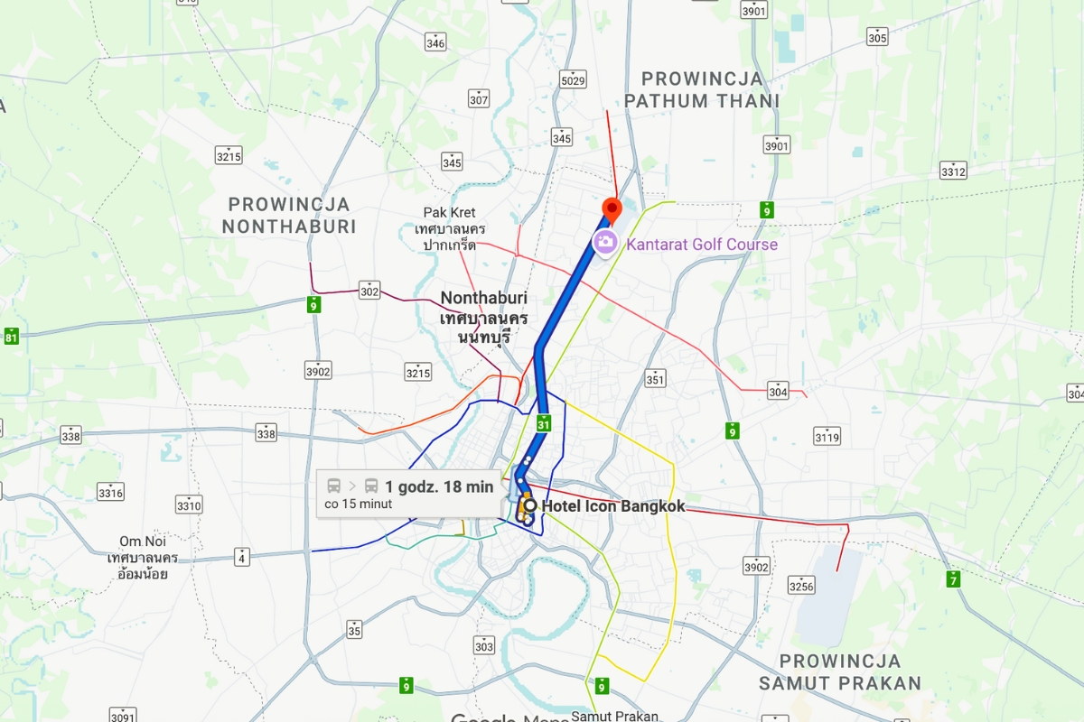 Trasa z centrum Bangkoku do lotniska Don Mueang