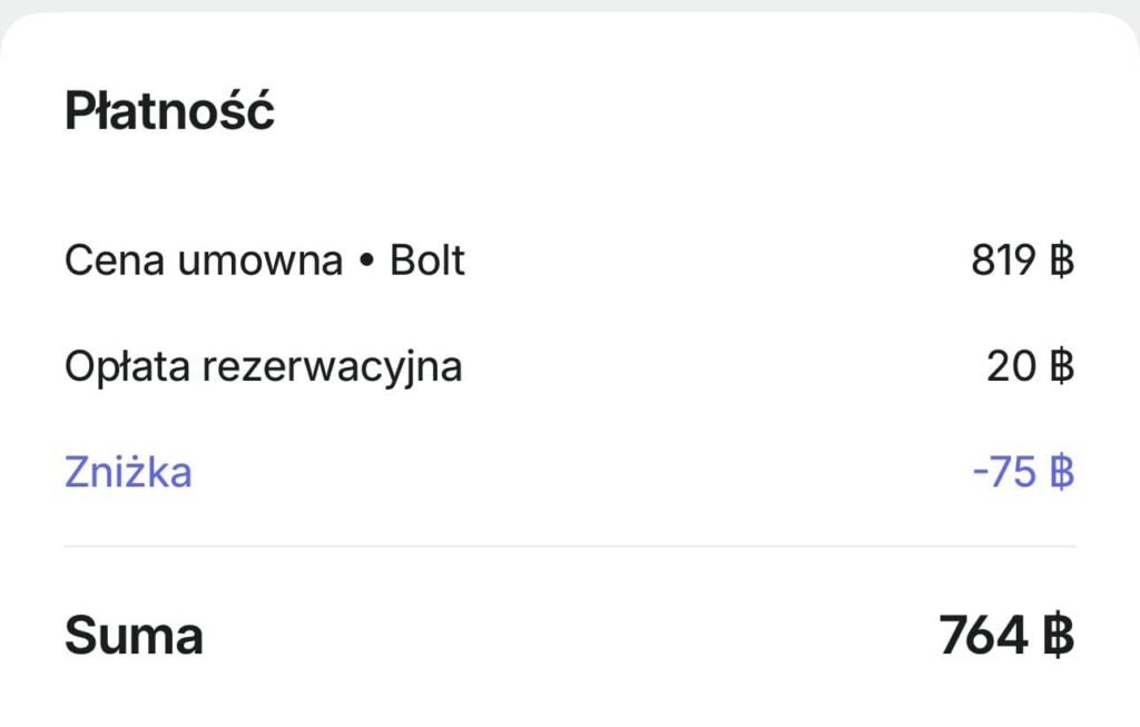 Cena przejazdu bolt z lotniska w bangkoku do centrum