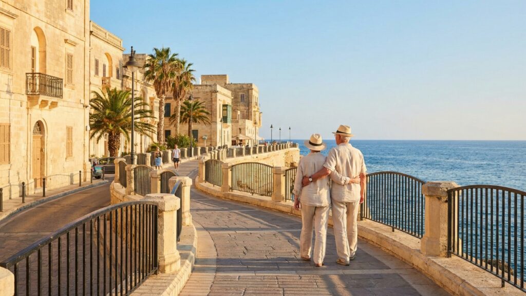 Malta dla seniorów ze spokojną promenadą i morskim widokiem