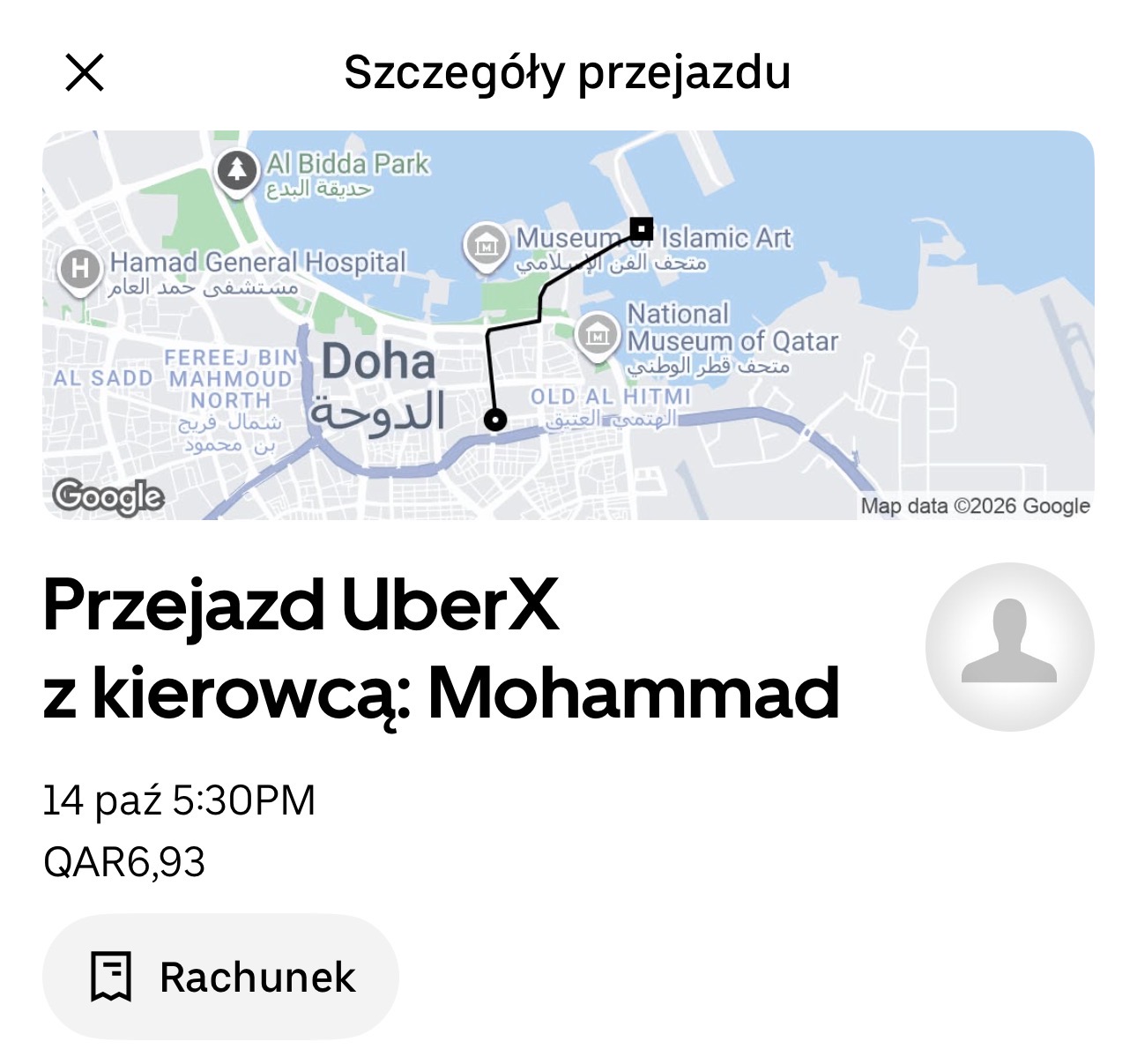 Cena przejazdu uber z centrum miasta do Mina District Corniche