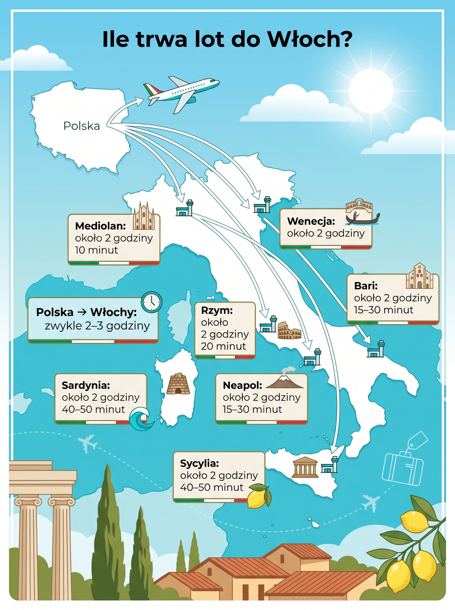 Czas lotu z Polski do Włoch